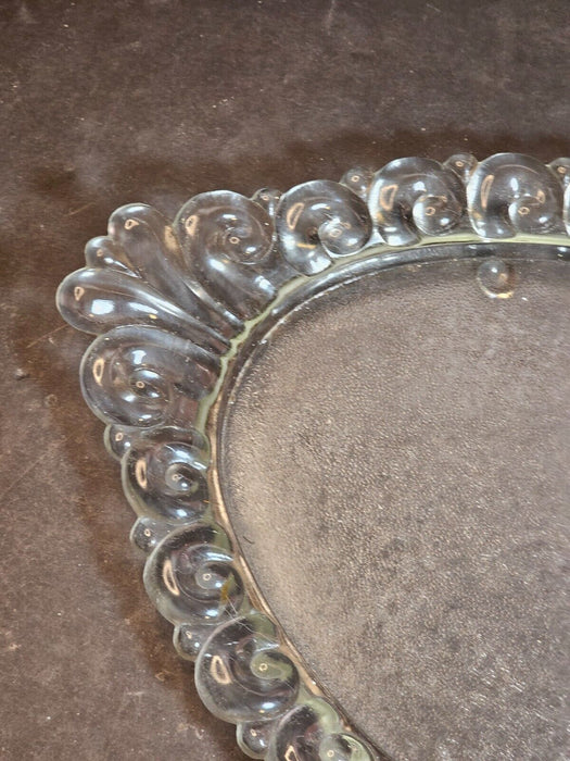 Pressed Glass Dresser tray 19x15 heavy glass with tiny feet. 1930s/40s Great