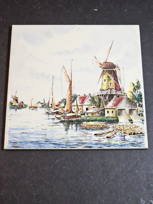 Hand painted Delft tile Holland multi colored. 6"x6" in size Windmills, Antiques, David's Antiques and Oddities