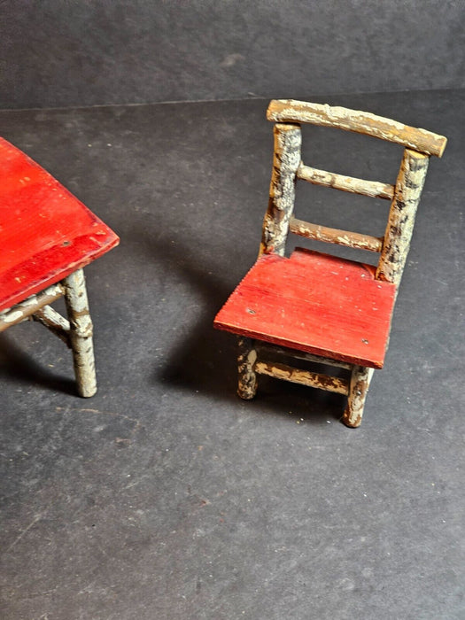 Early 1900s hand made table and chair faux painted like birch  Aprox. 6" each, Antiques, David's Antiques and Oddities