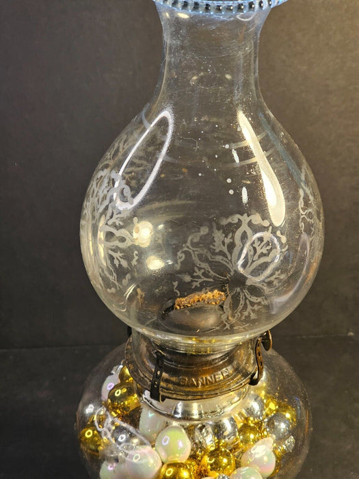 Kerosene lamp as found/ globe pearl edge snowflake design/small interior ding, Antiques, David's Antiques and Oddities