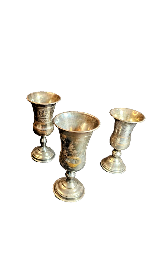 3 Sterling Silver Kiddush Cups Tallest are approx 2 1/2" in diameter, Antiques, David's Antiques and Oddities