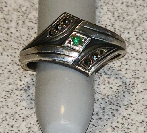 Vintage Marcasite and Emerald Sterling Silver Ring, Size 7.25, Antiques, David's Antiques and Oddities