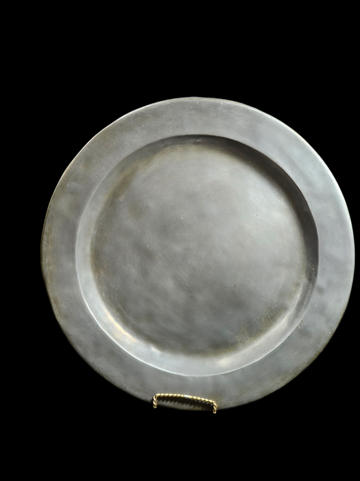 Pewter Charger Hallmarked shield and crown, 14.5" wide 1.5 " deep Nice quality., Antiques, David's Antiques and Oddities