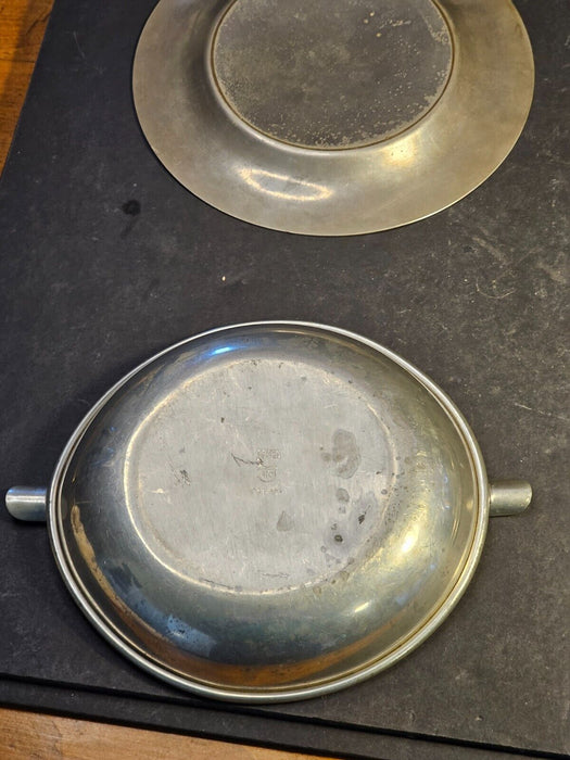 4 pieces of pewter Plates/8"/2@7"/ and 6" ash tray price for the lot., Antiques, David's Antiques and Oddities