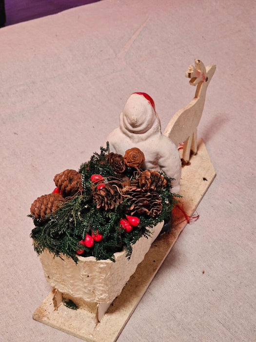 Santa sleigh with paper mache santa 1940s/50 as found/on wood base, Antiques, David's Antiques and Oddities