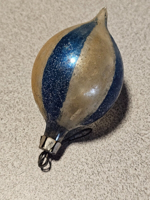2.5 " mercury christmass ball oval shape blue and silver stripes, Antiques, David's Antiques and Oddities