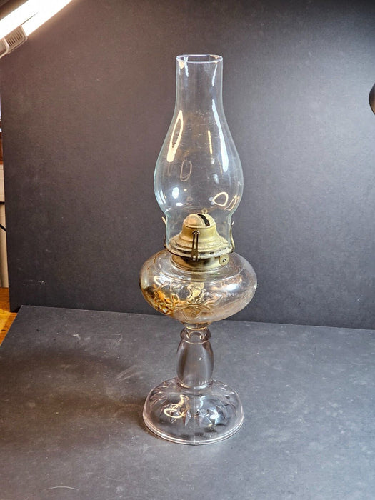 Late 19th Century American Kerosene Lamp with Floral and Diamond Motif, Antiques, David's Antiques and Oddities