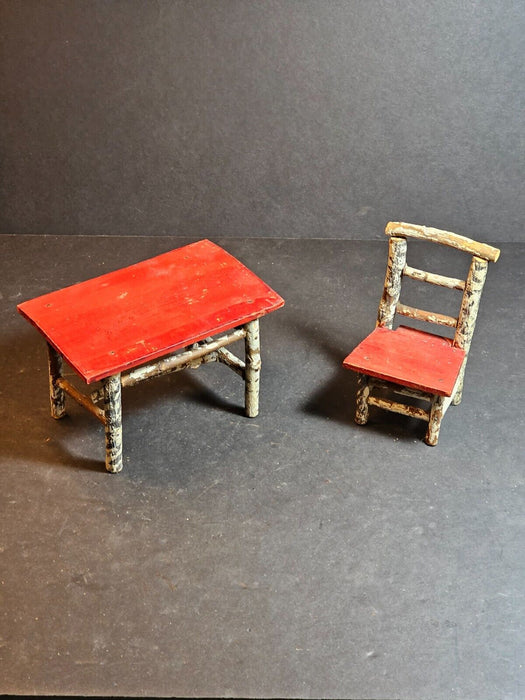 Early 1900s hand made table and chair faux painted like birch  Aprox. 6" each, Antiques, David's Antiques and Oddities