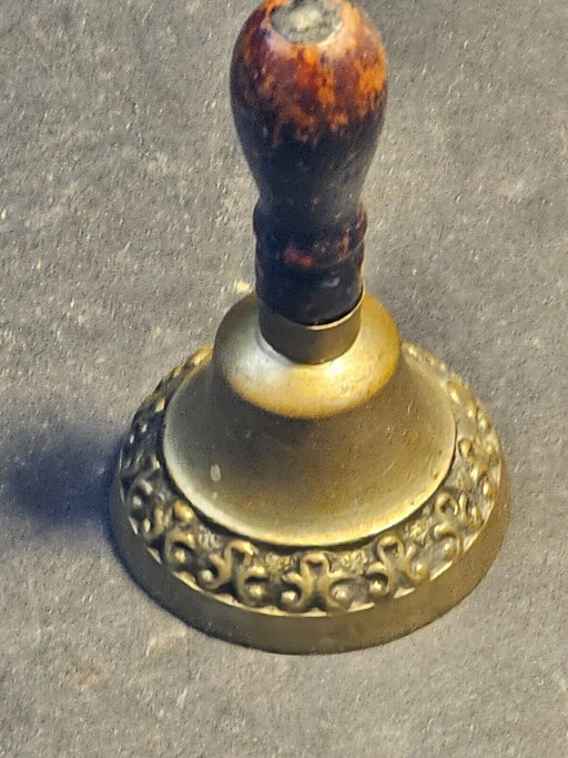 3" dinner bell late 1800s Brass wood handle embossed design on bell  classic, Antiques, David's Antiques and Oddities
