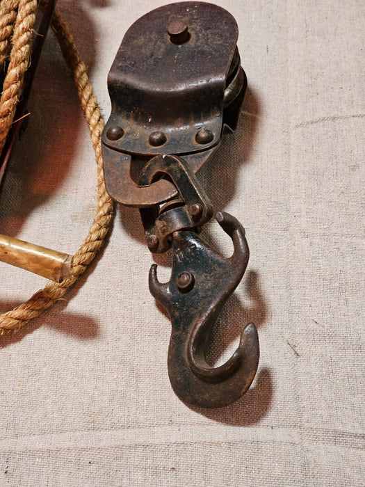 Vintage block and tackle set up/ with extra black pully/ as found/ cool item/
