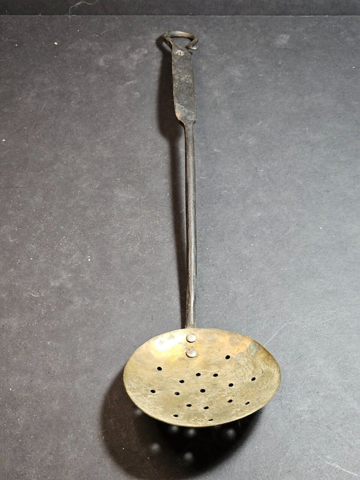 Forged steel and brass strainer by craftsman in the 1970s w/ makers mark. 15", Antiques, David's Antiques and Oddities