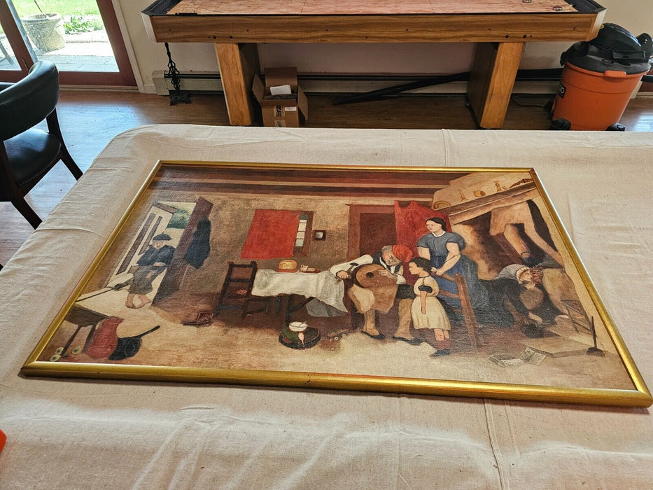 "Country life " canvas/ naive artist ? /45 x29.5/deep earth tones/1940s/50s, Antiques, David's Antiques and Oddities