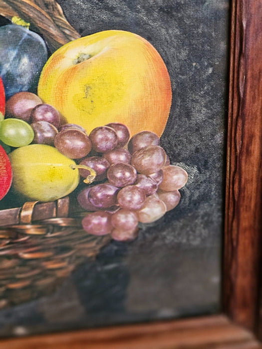 Canvas framed fruit 16 x21 Fruit Basket image. wood frame with glass, Antiques, David's Antiques and Oddities