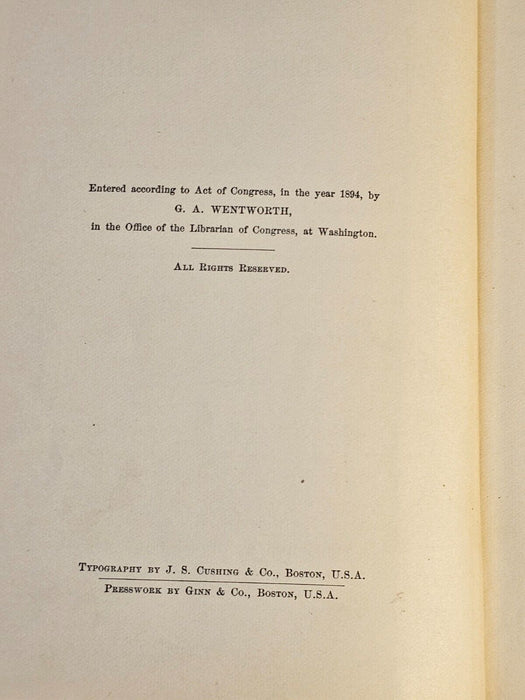 1891 copy of the first steps in algebra/by wentworth/student copy 5x7/
