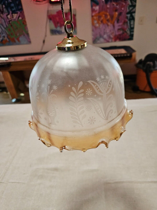 Hanging glass shade light etched with clear to amber shade 9" D