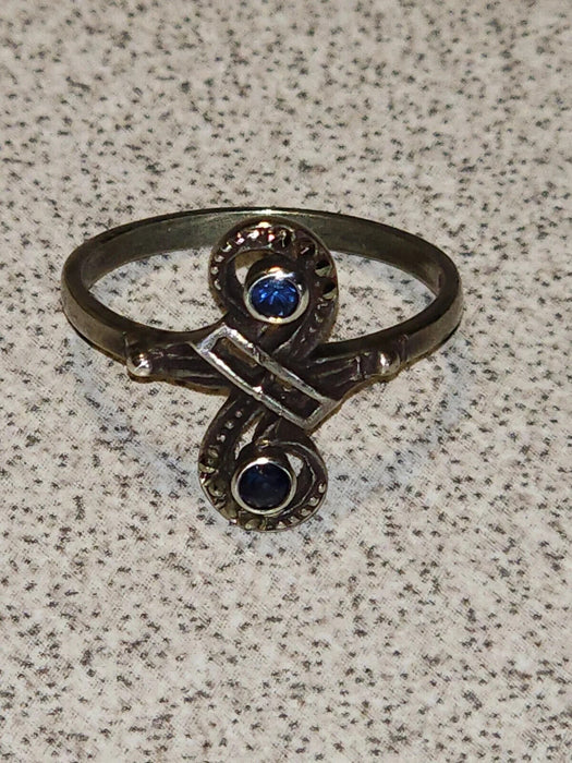 Marcasite and Synthetic lab created Blue Sapphire Sterling Silver Ring