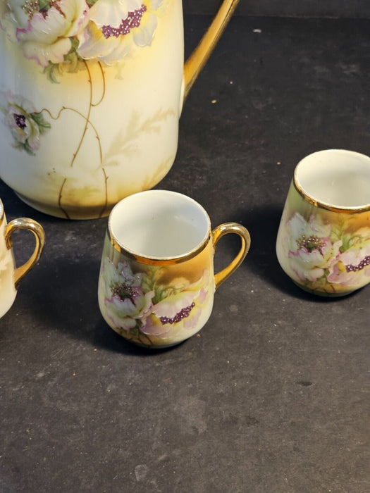 Otto Grunert German choclate set/perfect/ 8" pot/3 "cup 1900s floral, Antiques, David's Antiques and Oddities