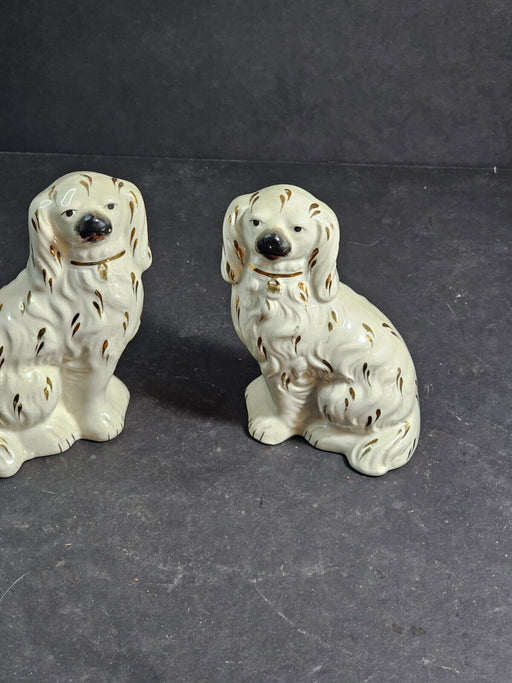 Staffordshire Dogs 6" high marked original white with gold flakes /perfect, Antiques, David's Antiques and Oddities