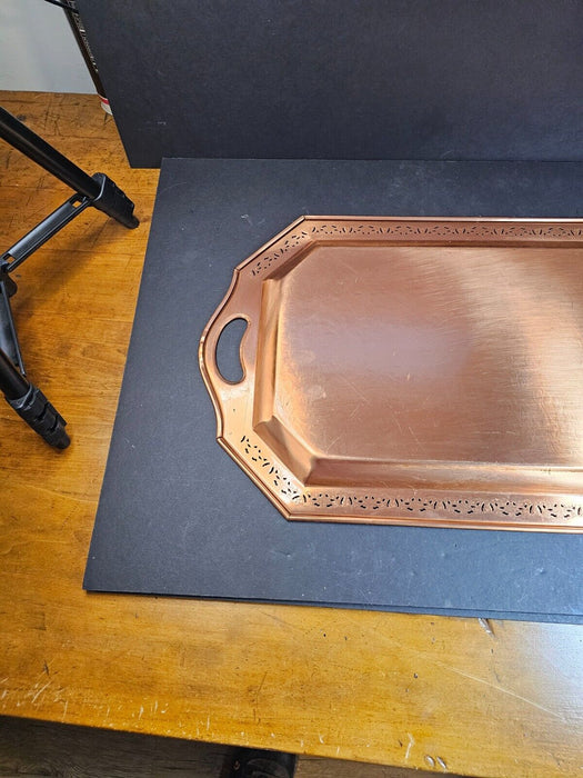 McM copper tray highly decorated 12.5 x 20.25 highly decorated excellent shape., Antiques, David's Antiques and Oddities
