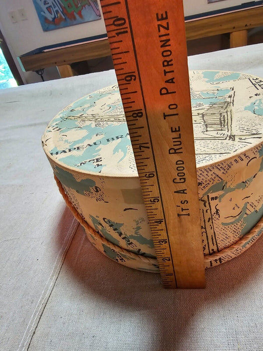 MCM French themed fashion hat box / great shape for age/ displays well 12x6
