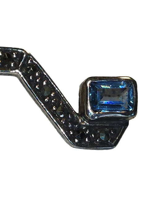 1980 German-Imported Sterling Silver Aquamarine & Marcasite 3" Pin