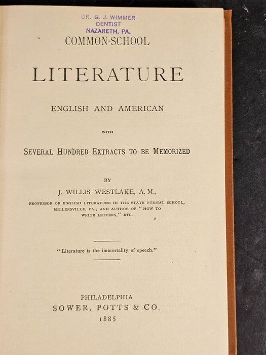 Early 1876 common school literature / DR.G.J.Wimmer Dentist Nazareth PA, Antiques, David's Antiques and Oddities