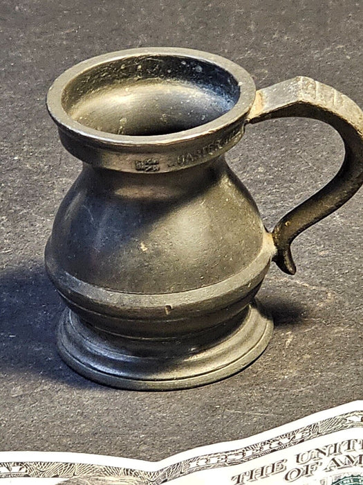 Pewter Measure/late 1800s/ 2" /hallmarked/1/4 Gill/ dark patina, Antiques, David's Antiques and Oddities