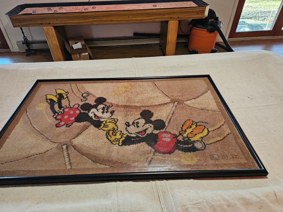 Mickey mouse Carpet from the 1940s framed as found 28 x45, Antiques, David's Antiques and Oddities