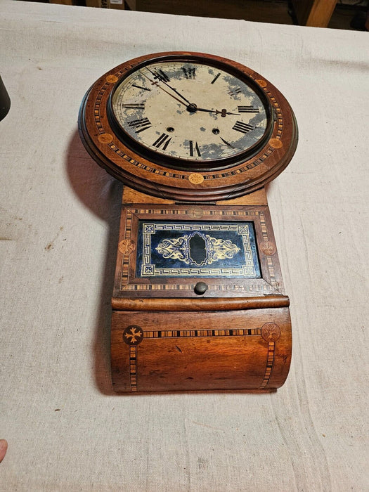 Awesome inlaid clock/28x10 /pendulum and key/front glass gone/superior clock co., Antiques, David's Antiques and Oddities