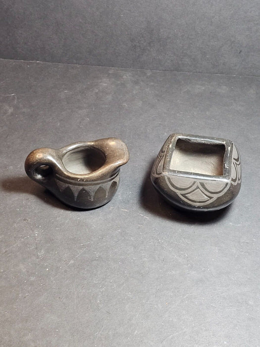 Native American Black Etched Creamer and Sugar Individual Server, Antiques, David's Antiques and Oddities