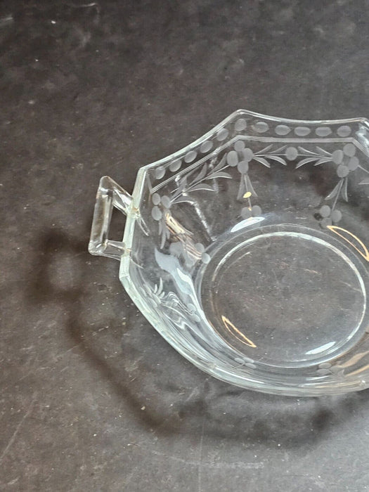 Etched Glass Clear Glass Nappy 6 " diameter 1.75 high, Antiques, David's Antiques and Oddities