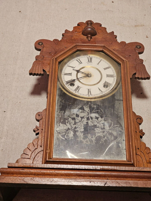 Ansonia walnut clock 20 x 15 as found/key and pendulum, Antiques, David's Antiques and Oddities