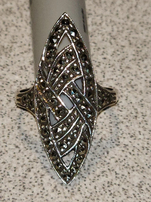 Vintage Ellipse Marcasite Sterling Silver Ring, Size 7, Antiques, David's Antiques and Oddities