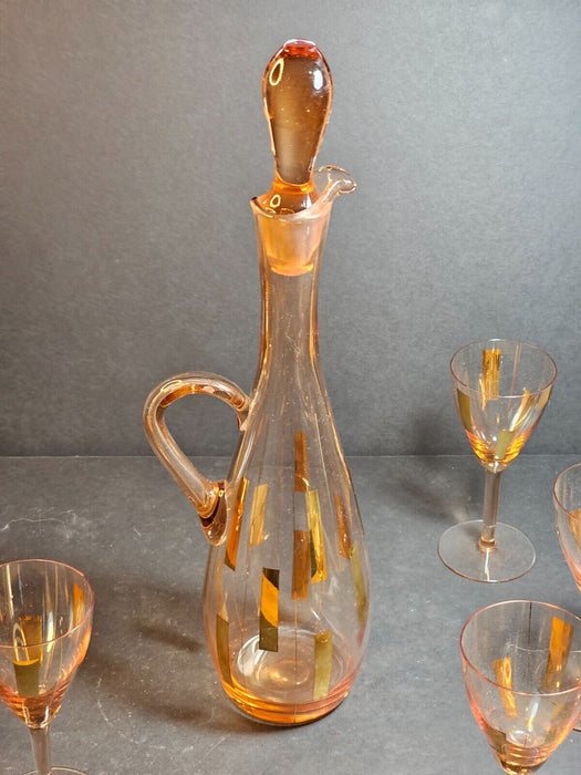 Mid Century Modern 15' Blown Decanter with Polished Pontil and 6 / 6 inch Goblet, Antiques, David's Antiques and Oddities