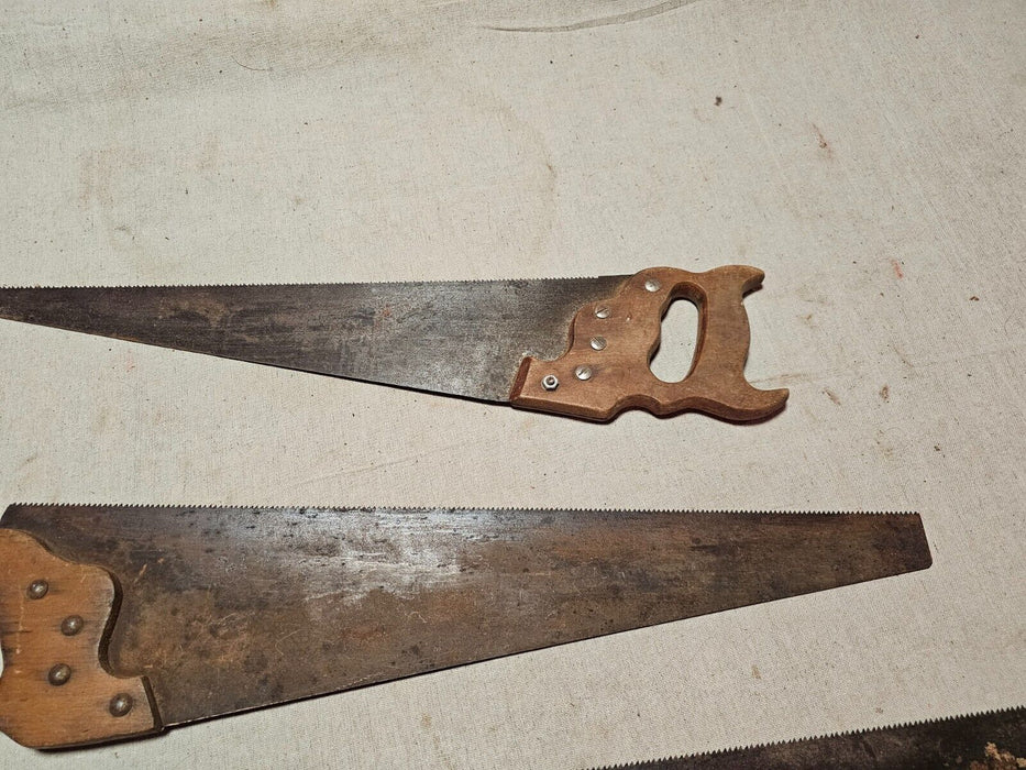 5 old school hand saws  READY FOR WORK one money for all, Antiques, David's Antiques and Oddities