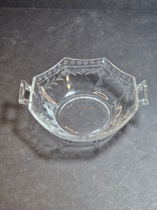 Etched Glass Clear Glass Nappy 6 " diameter 1.75 high, Antiques, David's Antiques and Oddities