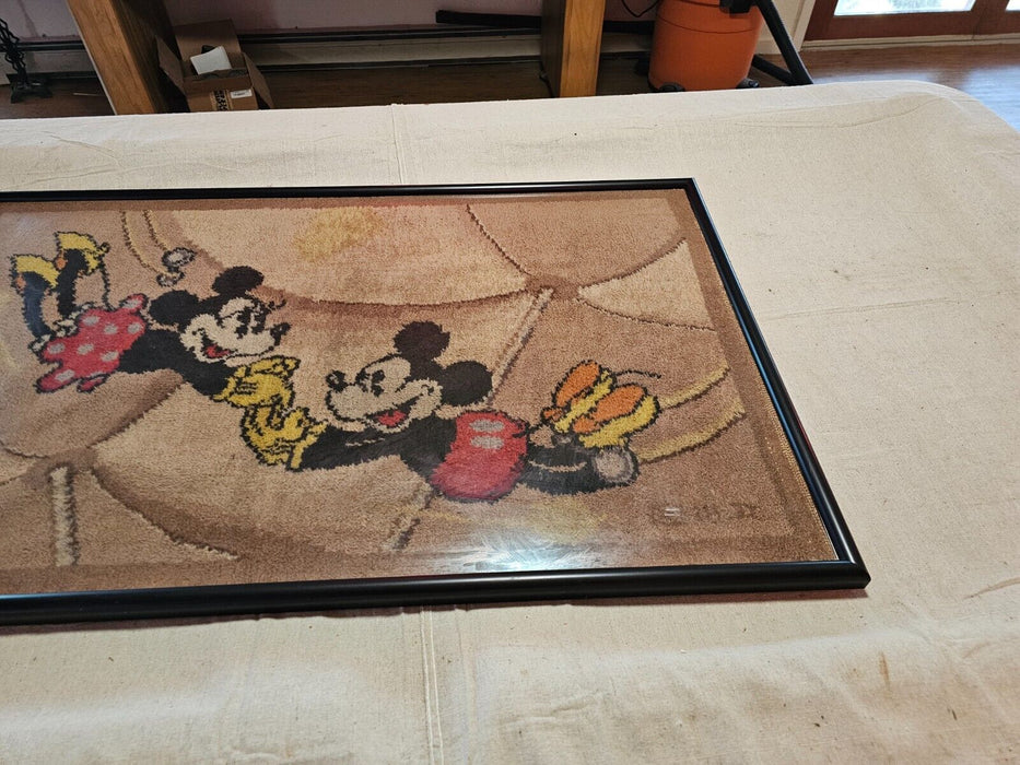 Mickey mouse Carpet from the 1940s framed as found 28 x45, Antiques, David's Antiques and Oddities