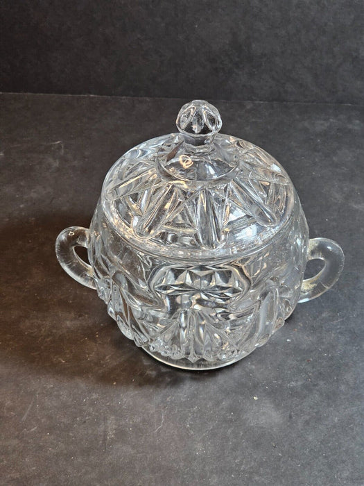 Double handled 1940s pressed glass covered sugar bowl, Antiques, David's Antiques and Oddities