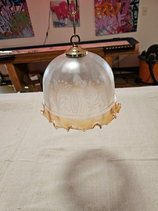 Hanging glass shade light etched with clear to amber shade 9" D