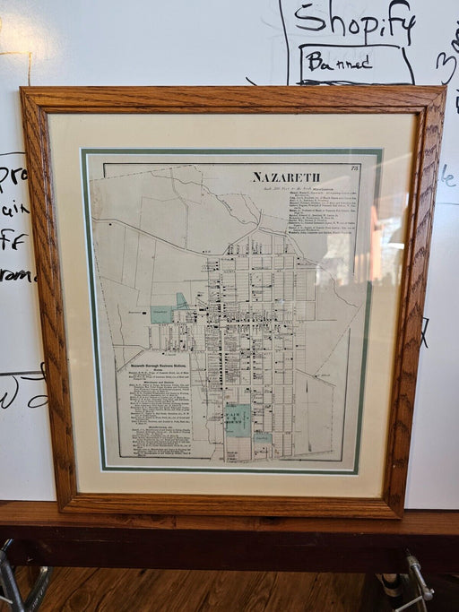 1874 Map of Nazareth as found professionally framed. 19.5 x16.5, Antiques, David's Antiques and Oddities