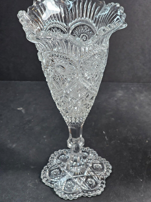 2 Pressed glass vases heavily decorated 1920s9" high 4" wide. Perfect, Antiques, David's Antiques and Oddities