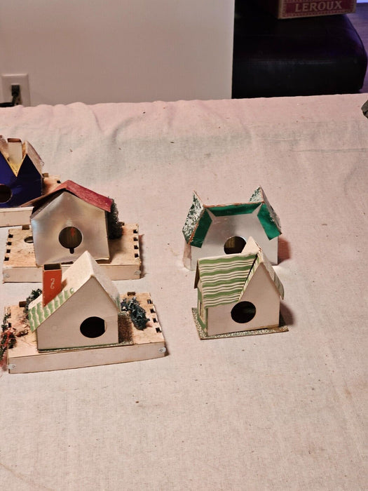 Wooden church/primitive 12 x17 /7 cardboard village houses/1930s as found, Antiques, David's Antiques and Oddities