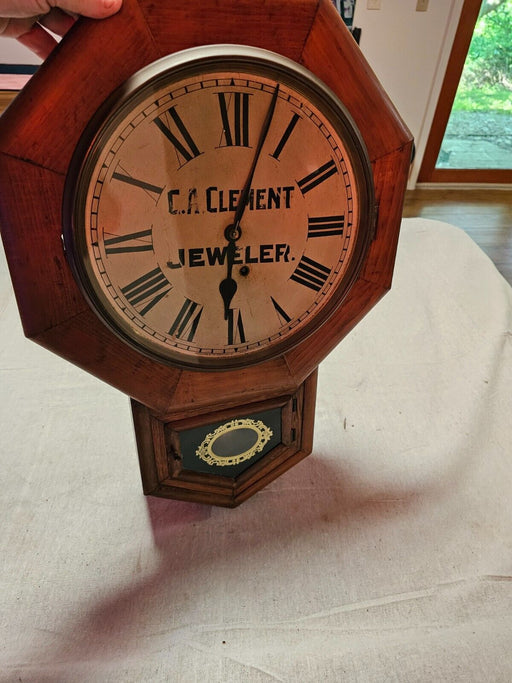 C.L Clement clock regulator /advertising/ Ansonia/ran but sat for 20 yrs.25x17, Antiques, David's Antiques and Oddities