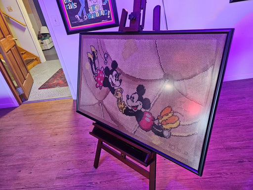 Mickey mouse Carpet from the 1940s framed as found 28 x45, Antiques, David's Antiques and Oddities