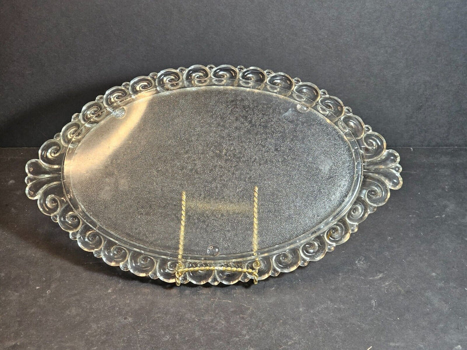 Pressed Glass Dresser tray 19x15 heavy glass with tiny feet. 1930s/40s Great