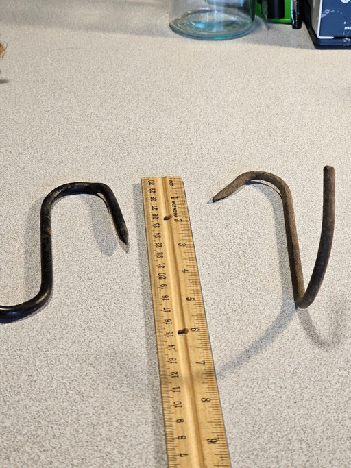 2 -5" hooks from the 1920s, used to hang meat, steel ,primitive, Antiques, David's Antiques and Oddities