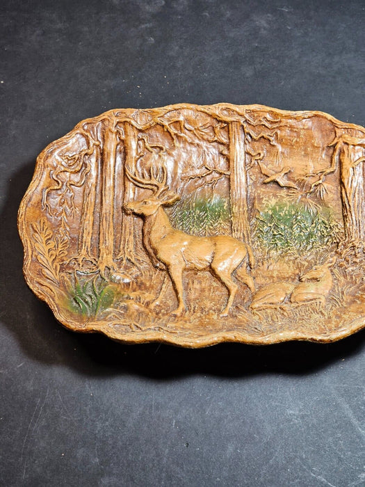 Composition Deer plate 9"x 7" Forest scene., Antiques, David's Antiques and Oddities