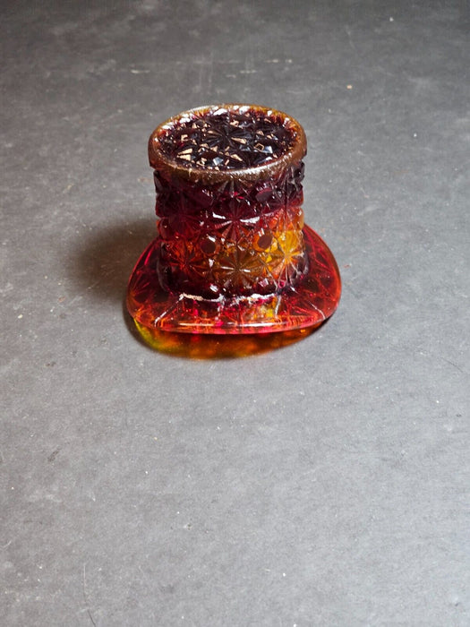 Pressed Glass Burnt Orange MCM  3x3 " Top Hat., Antiques, David's Antiques and Oddities