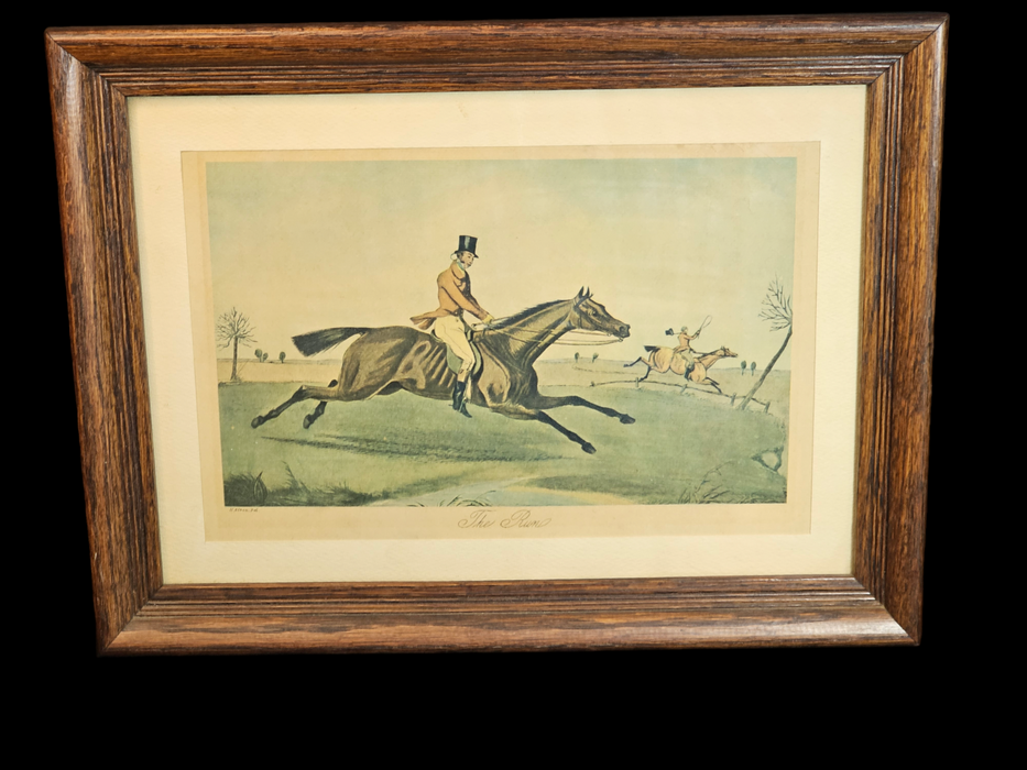 Hunt print H Alken 12 x16 with oak frame The Run. soft tones, Antiques, David's Antiques and Oddities