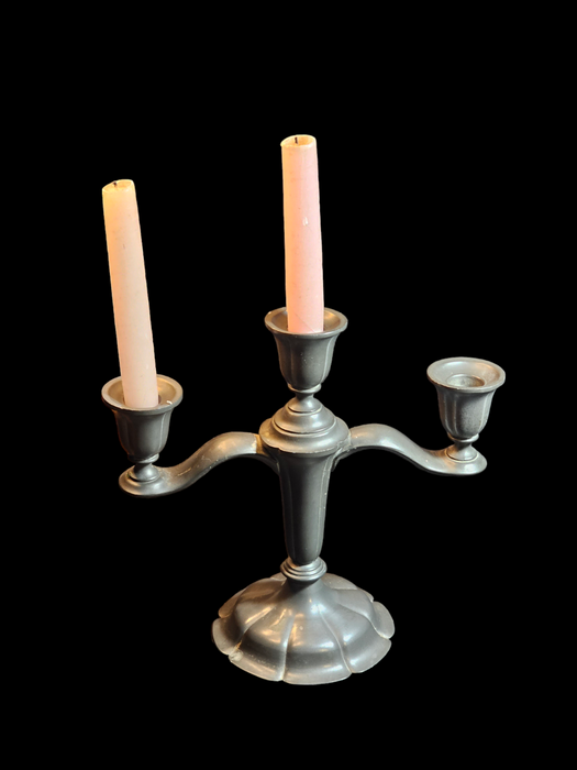 Pair of Pewter candelabras ,2 with 3 candles each , unmarked ,1930s, 60oz.